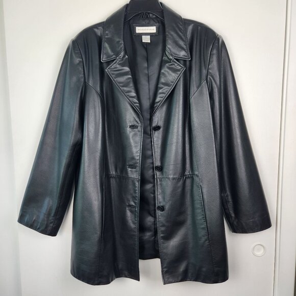 Preston & York Black Leather Women's Blazer Style Three Button Jacket, XL - Picture 3 of 6